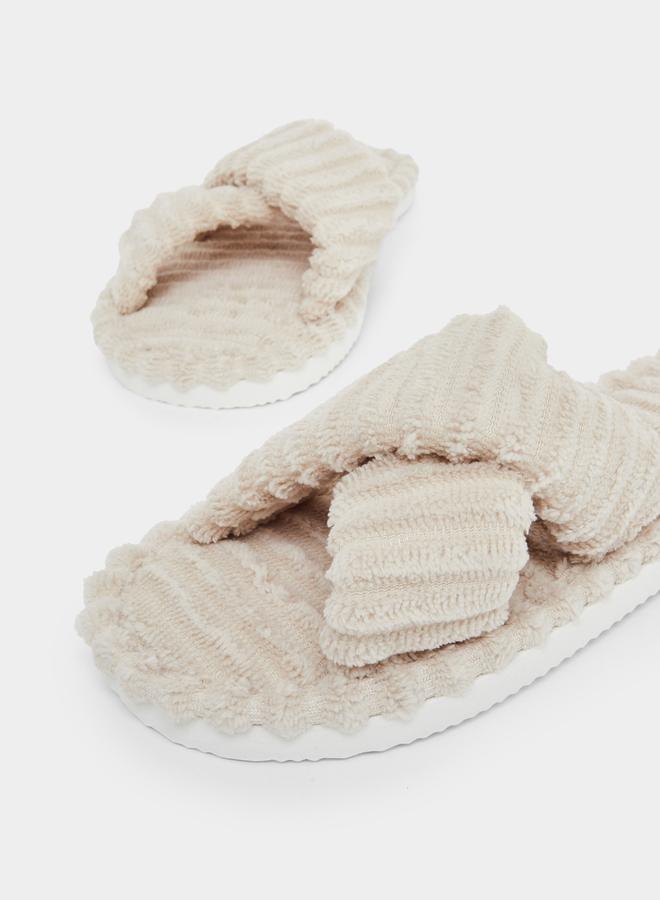 Styli Women Beige Crisscross Bedroom Slippers - Image 3